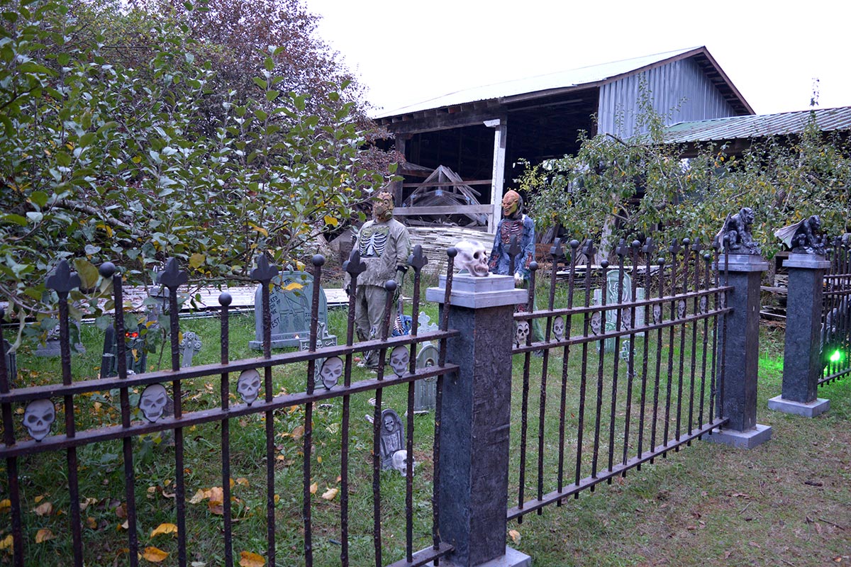 A haunted graveyard outside of the barn at McNab's Corn Maze