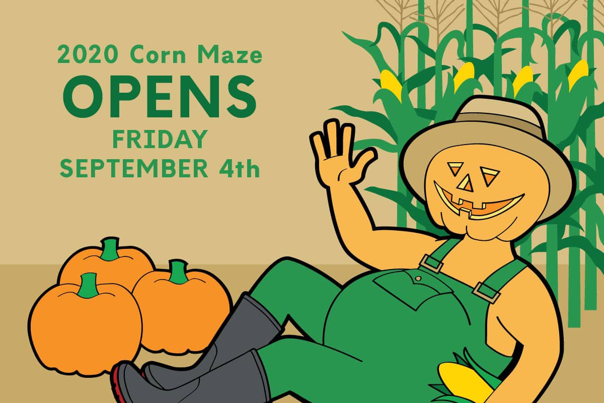 Opening date banner for the 2020 McNab's Corn Maze