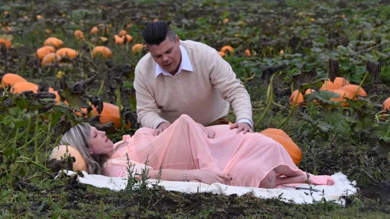 Todd and Nicole Cameron in one of many Alien-themed photos taken at McNab's corn maze